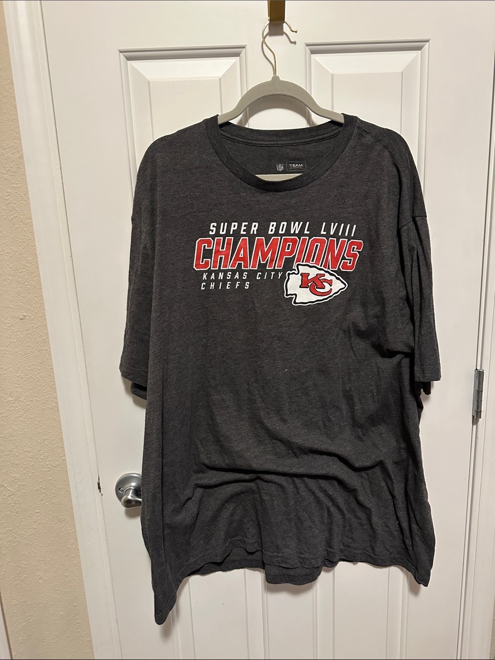 NFL Kansas City Chiefs Super Bowl LVIII Champions Gray Tee with Red Logo
